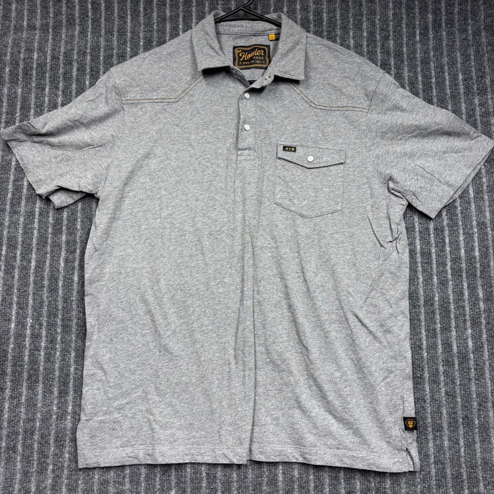 Howler Brothers Polo Shirt Size Large Gray Western Snap Pocket Cotton (2271)